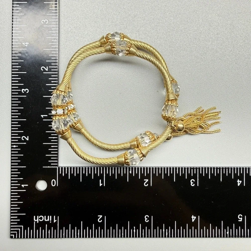 Vintage Tassel Cable Bypass Bracelet Gold Tone 1990s Classy Chic 6